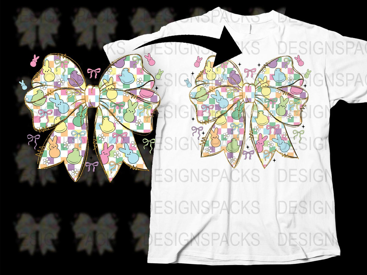 Colorful Easter Egg Butterfly Bow T-Shirt, Spring Holiday Graphic Tee, Cute Bunny Pattern, Unisex Adult Clothing