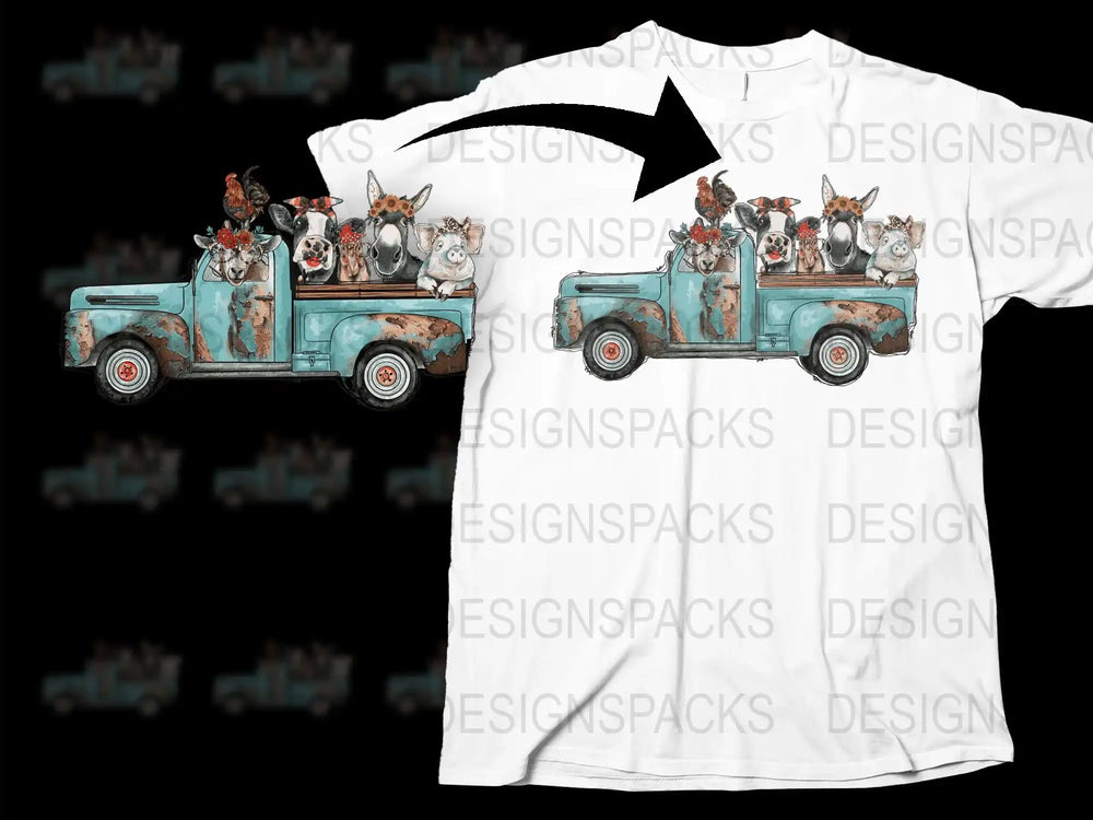 Vintage Truck Dog Lovers T-Shirt, Cute Animal Graphic Tee, Rustic Pickup With Dogs Design, Unisex Fashion Shirt