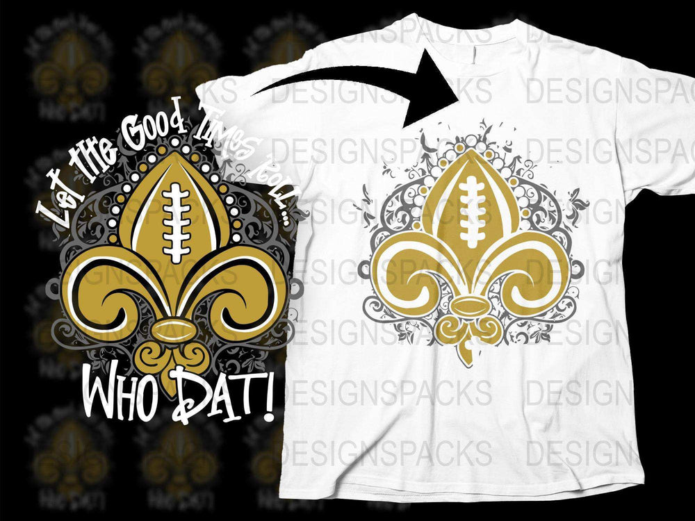 'Let the Good Times Roll' Who Dat Fleur-de-lis T-Shirt, Mardi Gras Party Tee, New Orleans Style Festive Apparel, Black and White Design