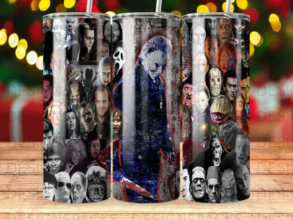 Collage of horror movie characters including Michael Myers and Frankenstein's monster.