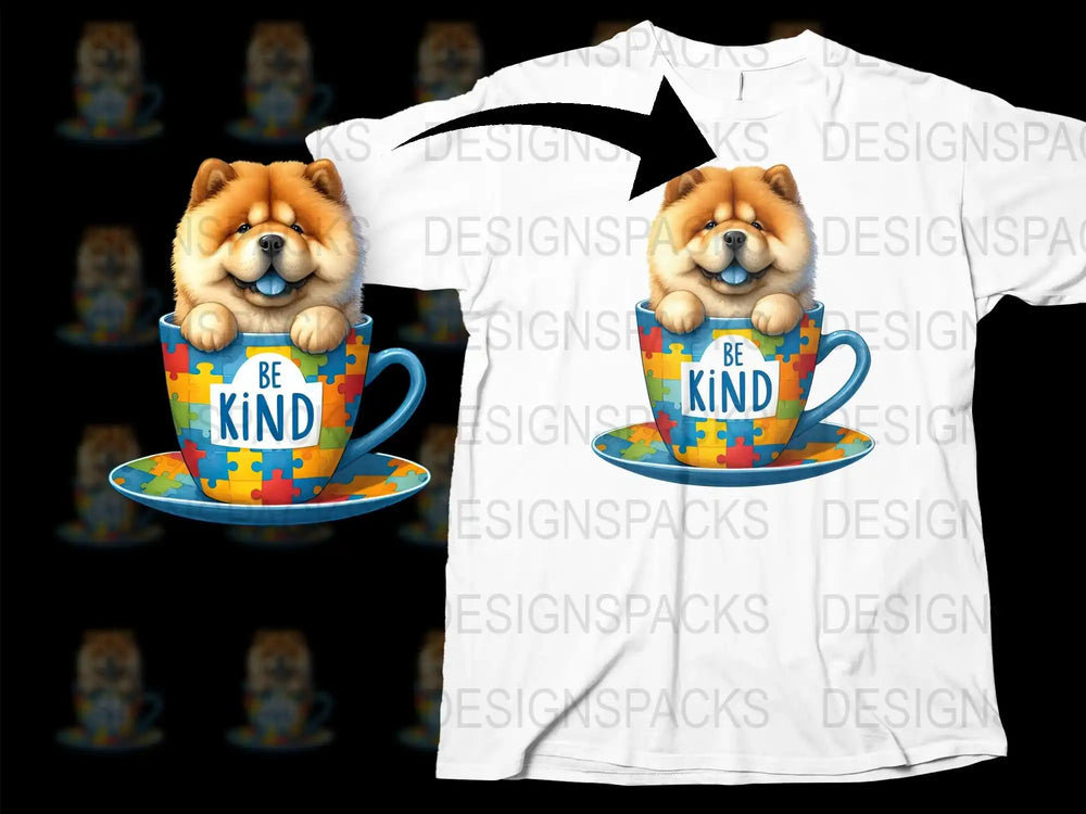 Be Kind Puppy T-Shirt, Cute Dog in Mug Graphic Tee, Puzzle Piece Design, Animal Lover Gift, Unisex Casual Shirt