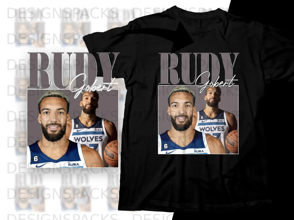 T-shirt with Rudy Gobert graphic and "WOLVES" text.