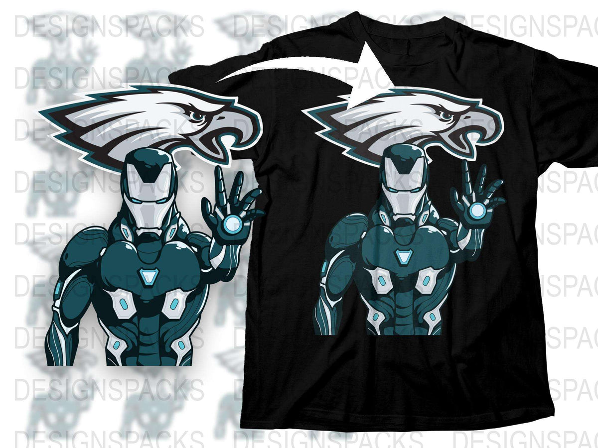 Superhero Cyborg Eagle Graphic T-Shirt, Cool Teal Robot Design, Unique Men's Fashion, Trendy Geek Apparel