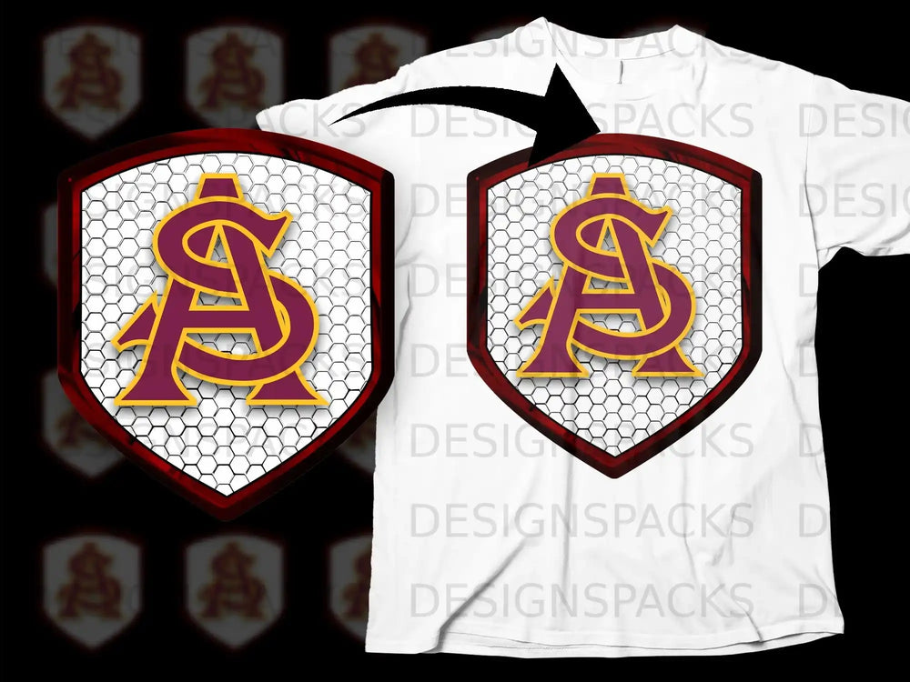 Honeycomb Pattern Shield Maroon Yellow Logo Shirt
