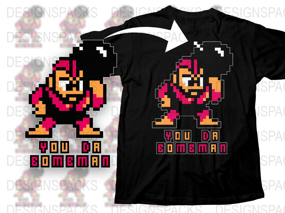 Retro Pixel Art Bomberman Graphic T-Shirt, Vintage Video Game Style Tee, Unique Gamer Gift Idea