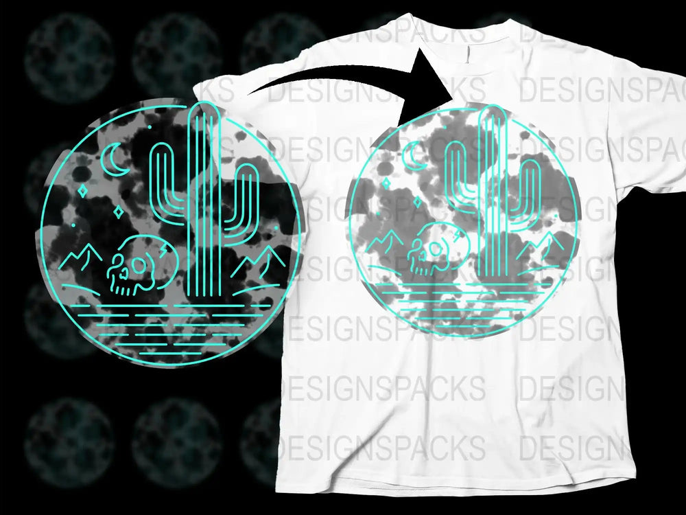 Trendy Cactus and Skull Graphic T-Shirt, Unisex Black and White Tee, Cool Desert Style Apparel