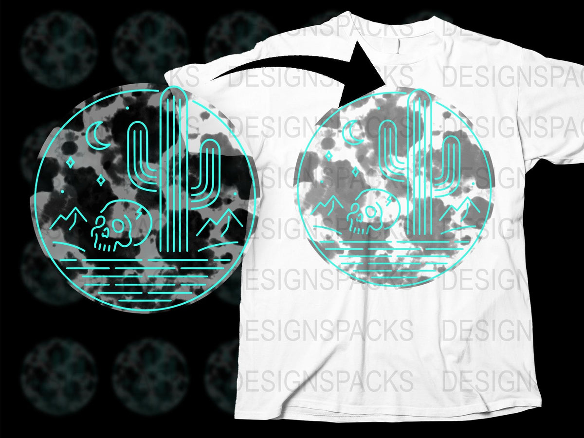 Trendy Cactus and Skull Graphic T-Shirt, Unisex Black and White Tee, Cool Desert Style Apparel