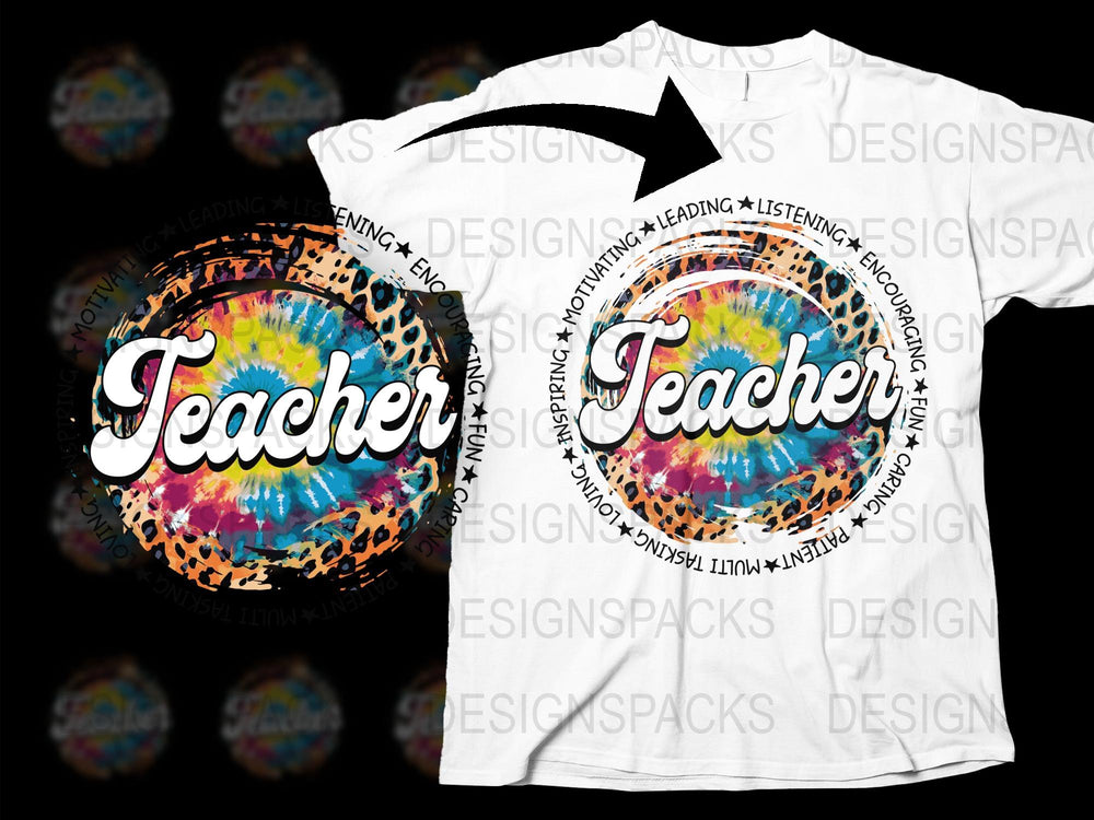 Colorful Teacher T-Shirt, Leopard Print, Tie-Dye, Graphic Tee, Unisex Fashion, Casual Wear, Educator Gift, Classroom Apparel