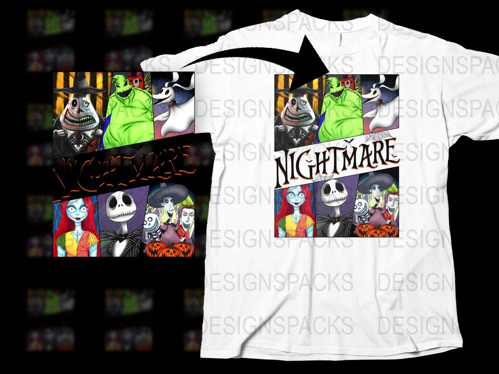 Nightmare Inspired Graphic Tee, Halloween Cartoon Characters, Unisex T-Shirt Design, Unique Horror Apparel