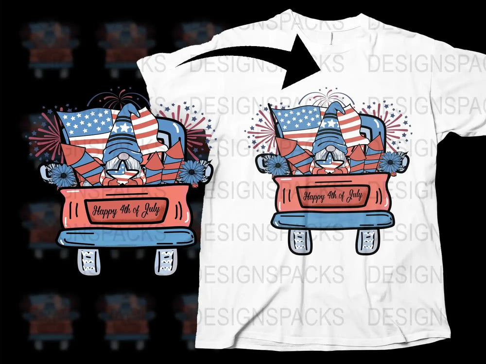 Patriotic Gnome T-Shirt, Happy 4th of July, American Flag, Fireworks Graphic Tee, Unisex Adult Clothing, Summer Holiday Top