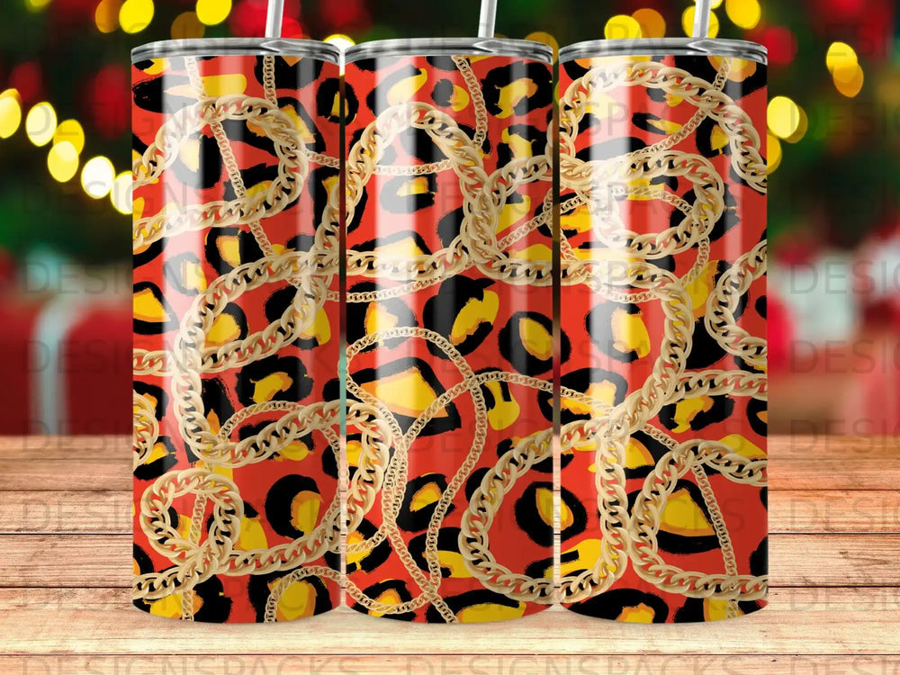 Red Gold Chain Leopard Print Tumbler Design product type