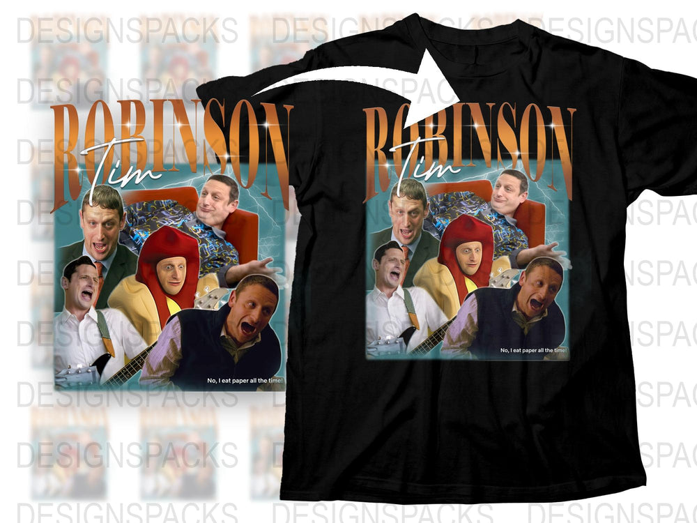 Robinson Themed T-Shirt, Funny Expression Collage, Unique Graphic Tee, Unisex Adult Clothing, Black Cotton Shirt