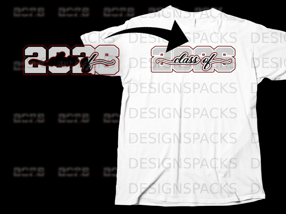 White t-shirt with gray and red "Class of 2023" graphic.