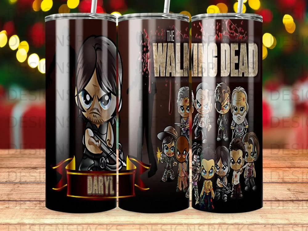 The Walking Dead characters in chibi style on a tumbler.