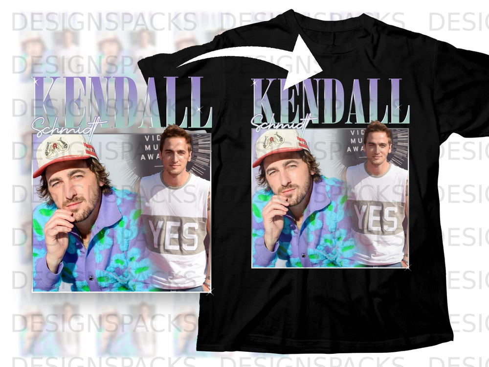 Kendall Schmidt graphic tee with portrait and "YES" text on shirt.