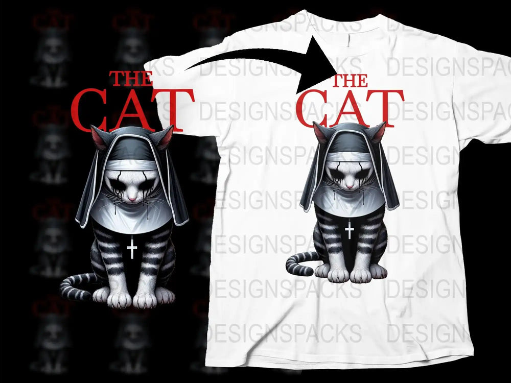 Gothic Cat T-Shirt with Devil Horns and Cross, Unique Dark Humor Tee, Unisex Casual Outfit