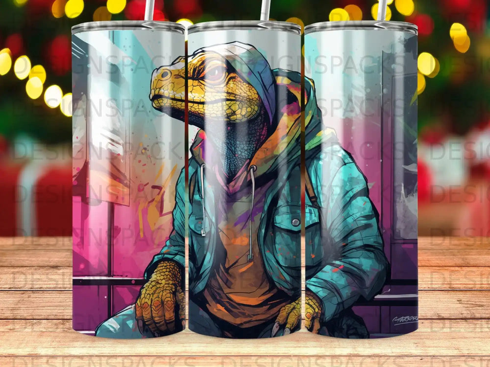 Alligator wearing a hoodie and jacket, depicted in vibrant illustration.