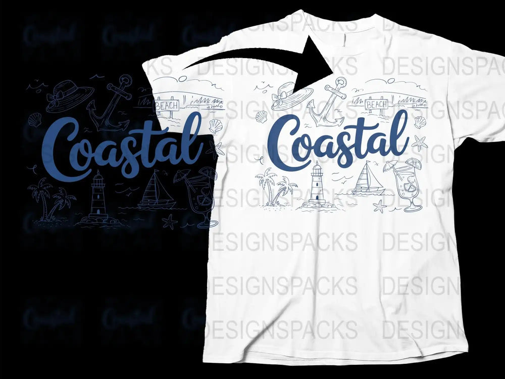 Coastal Beach Scene T-Shirt, Nautical Graphic Tee, Men's Summer Fashion, Casual Wear, Ocean Inspired Design