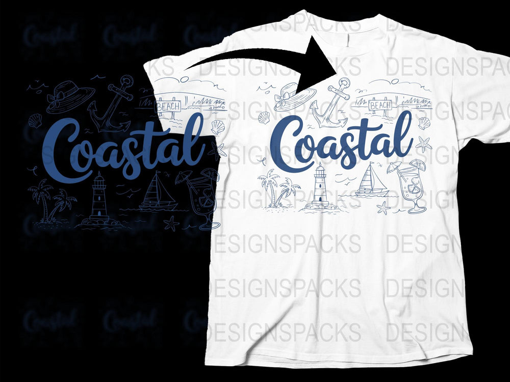 Coastal Beach Scene T-Shirt, Nautical Graphic Tee, Men's Summer Fashion, Casual Wear, Ocean Inspired Design