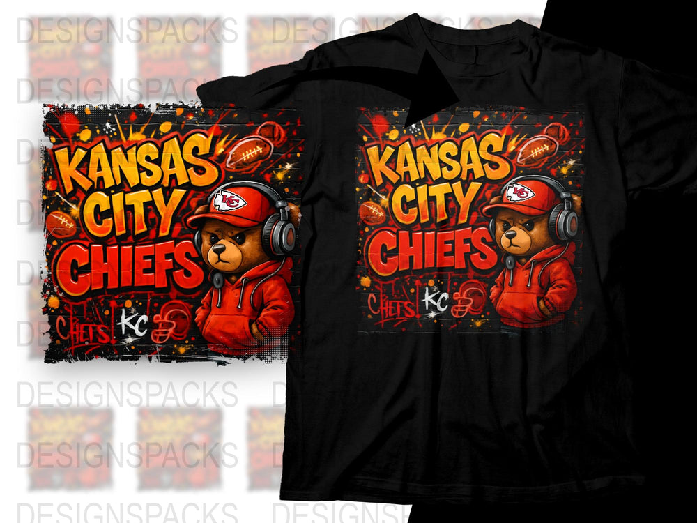 Kansas City Chiefs T-Shirt, Hip Hop Bear Design, Sports Fan Apparel, Unique Graphic Tee for Game Day