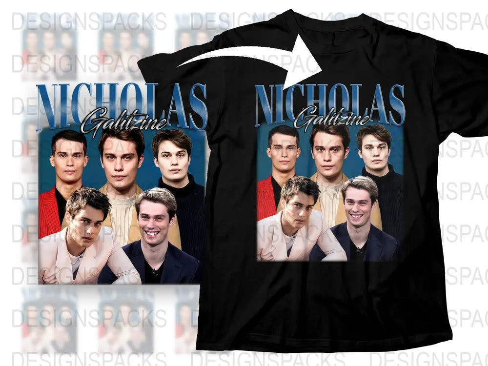 Nicholas Galitzine Photo Collage T-Shirt, Actor Fan Merch, Unisex Black Tee, Gift Idea
