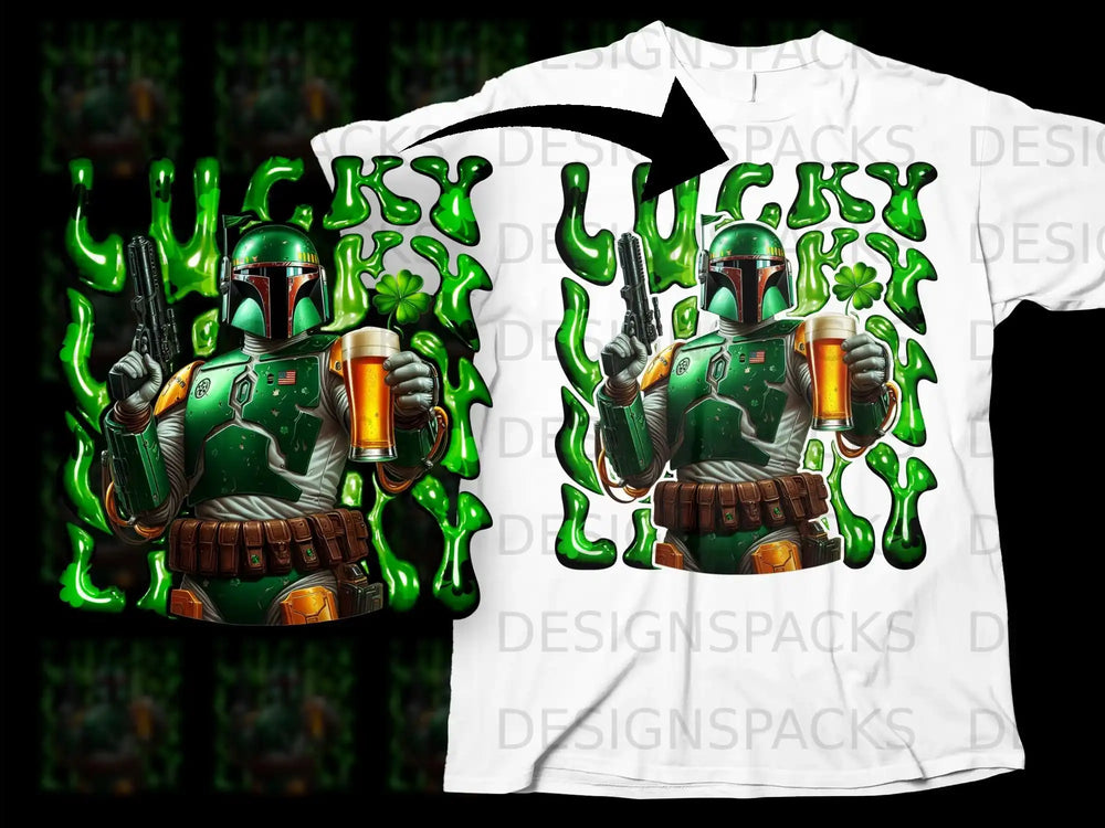Green Mandalorian St Patrick Lucky Beer Shamrock product type