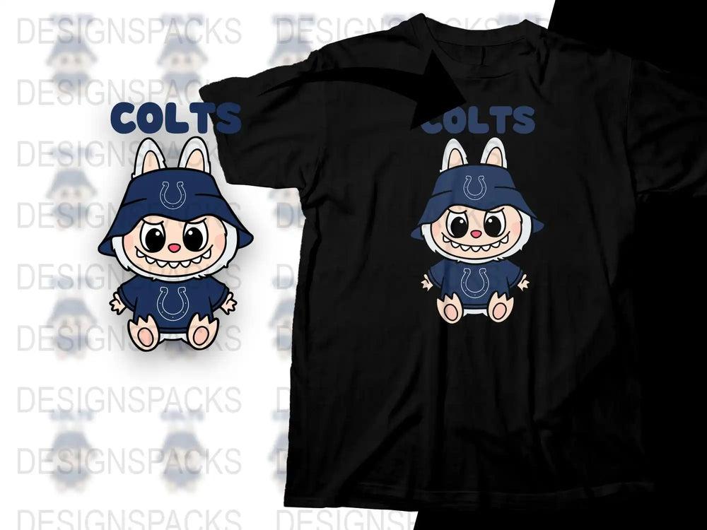 Cute Colts Mascot T-Shirt, Cartoon Animal Colts Fan Tee, Kids and Adult Sizes Available