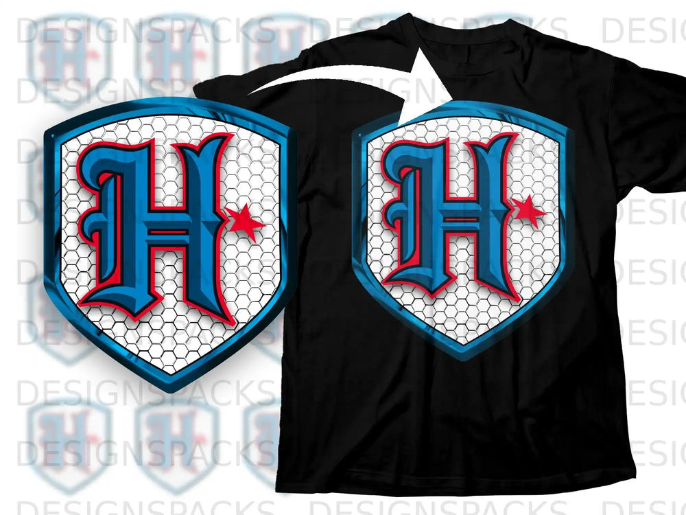 Blue and Red H Shield Design Graphic Tee Product