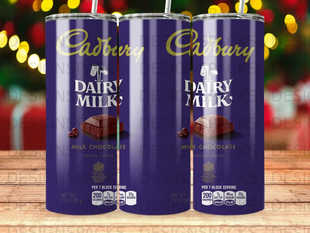 Cadbury Dairy Milk chocolate bar wrappers with nutrition facts.