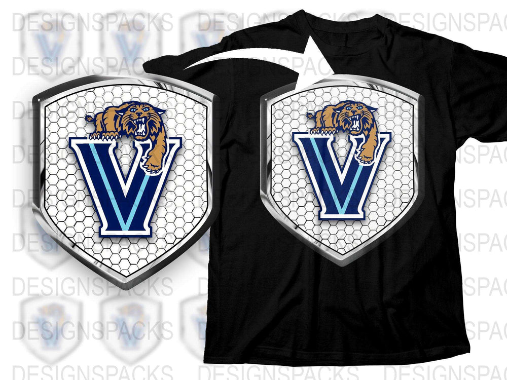 Villanova Tigers Mascot Graphic T-Shirt, Men's Black Sports Tee, College Fan Apparel