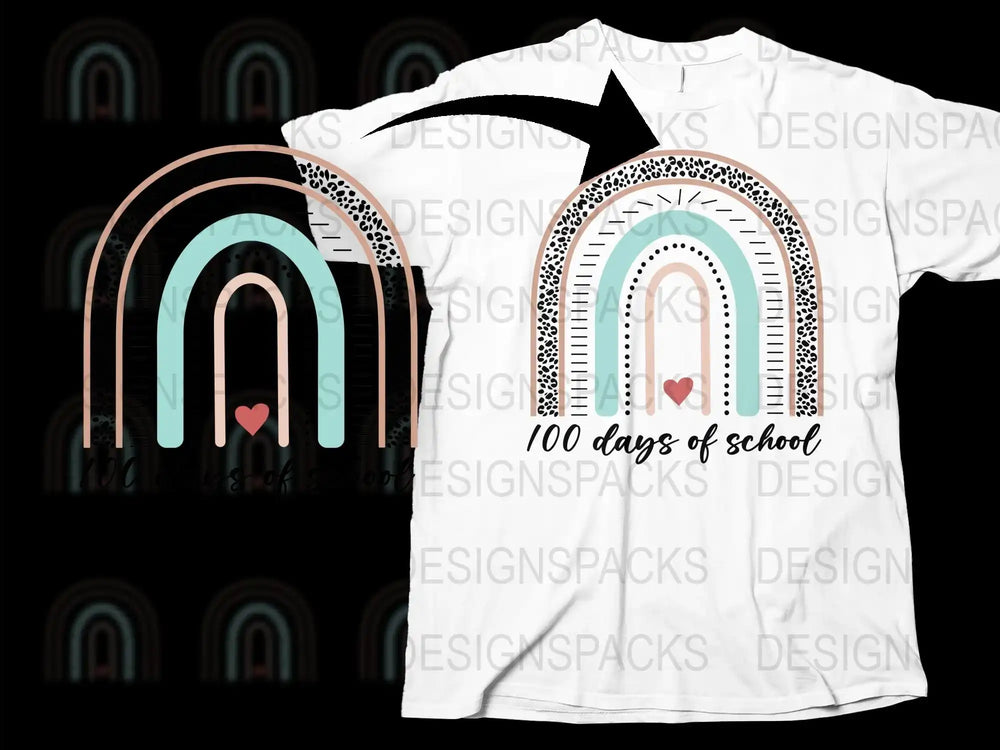 100 Days of School T-Shirt, Rainbow Graphic Tee, Kids Celebration Shirt, Teacher Gift, Colorful School Milestone, Unisex Kids Clothing