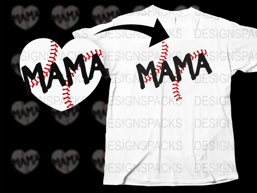 Mama Baseball T-Shirt Heart-Shaped Lacing Graphic Tee for Moms, Sporty Mother's Day Gift