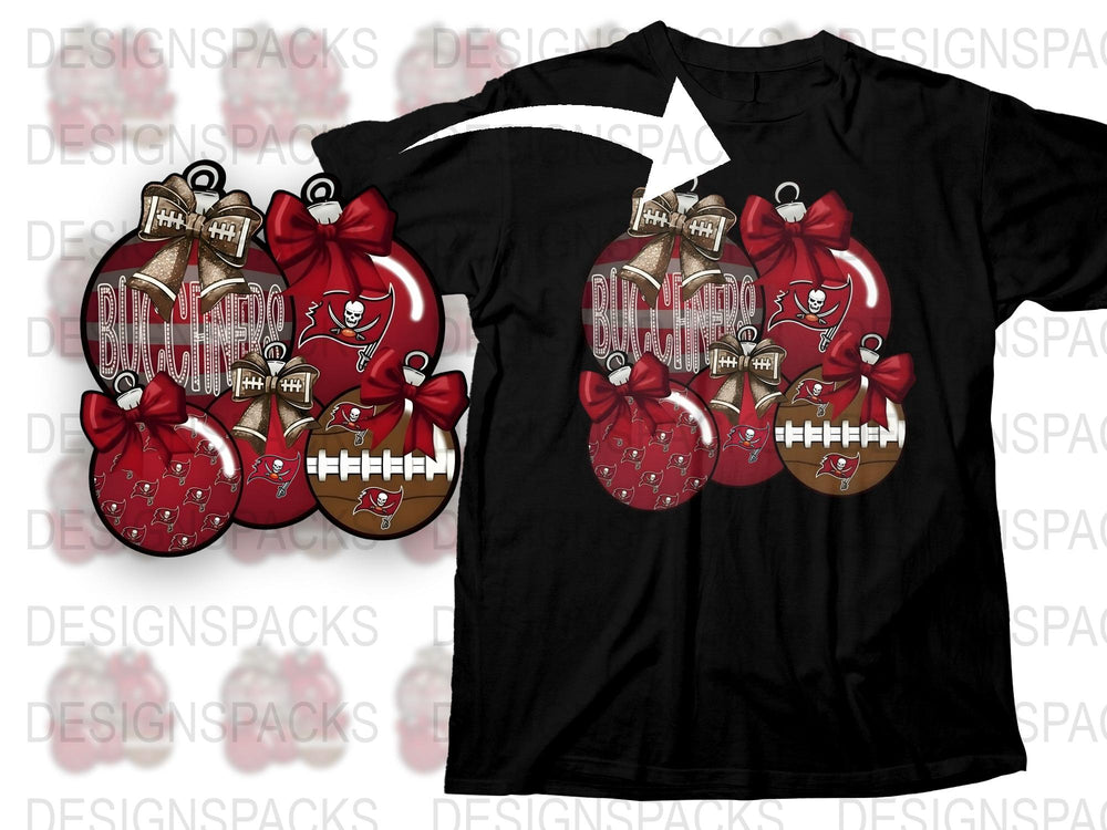 Festive Football Christmas Ornaments Graphic T-Shirt, Holiday Sports Apparel, Red and Black Design Unisex Tee