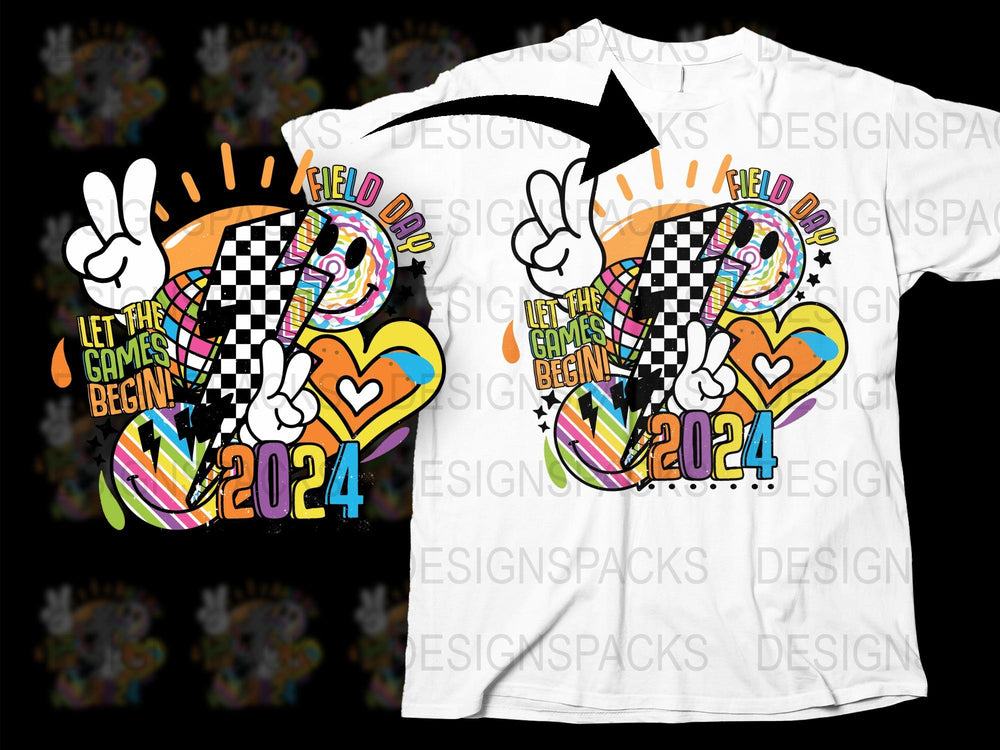 Colorful Field Day 2024 T-Shirt, Fun Checkered Pattern, School Event Tee, Graphic Design Shirt for Teachers and Students