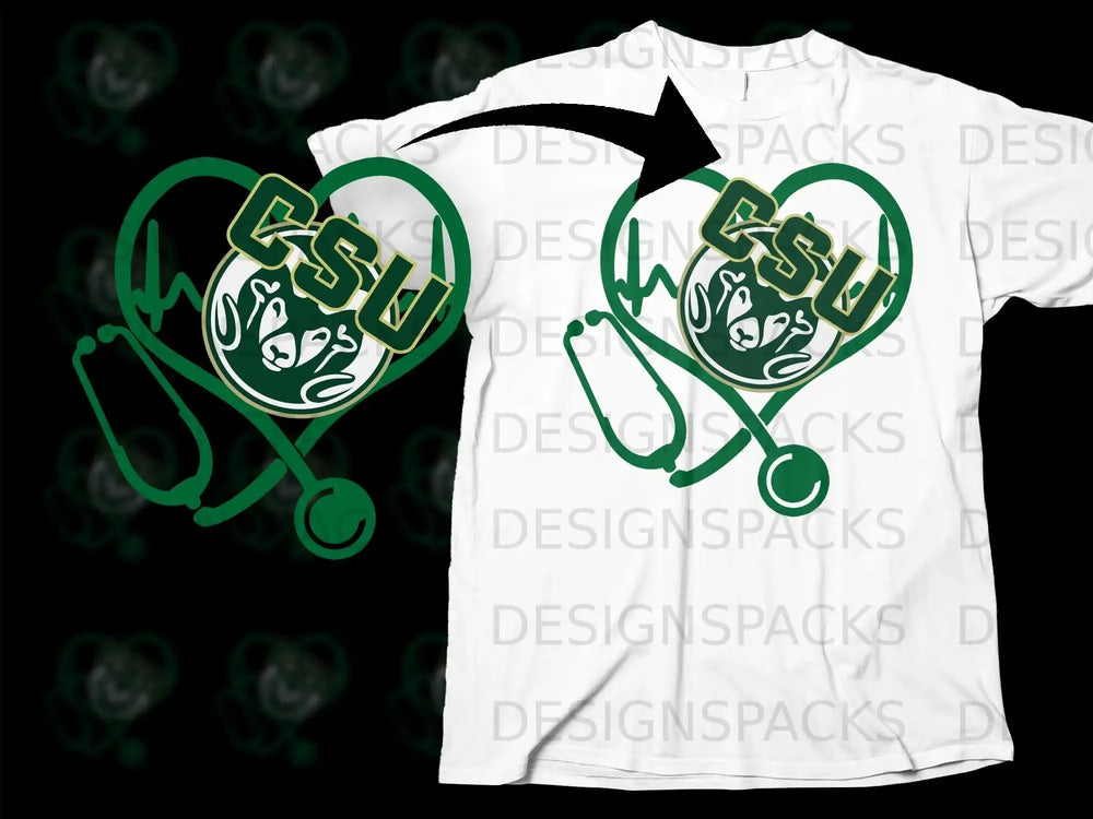 CSU Heartbeat Stethoscope Design White Shirt Product