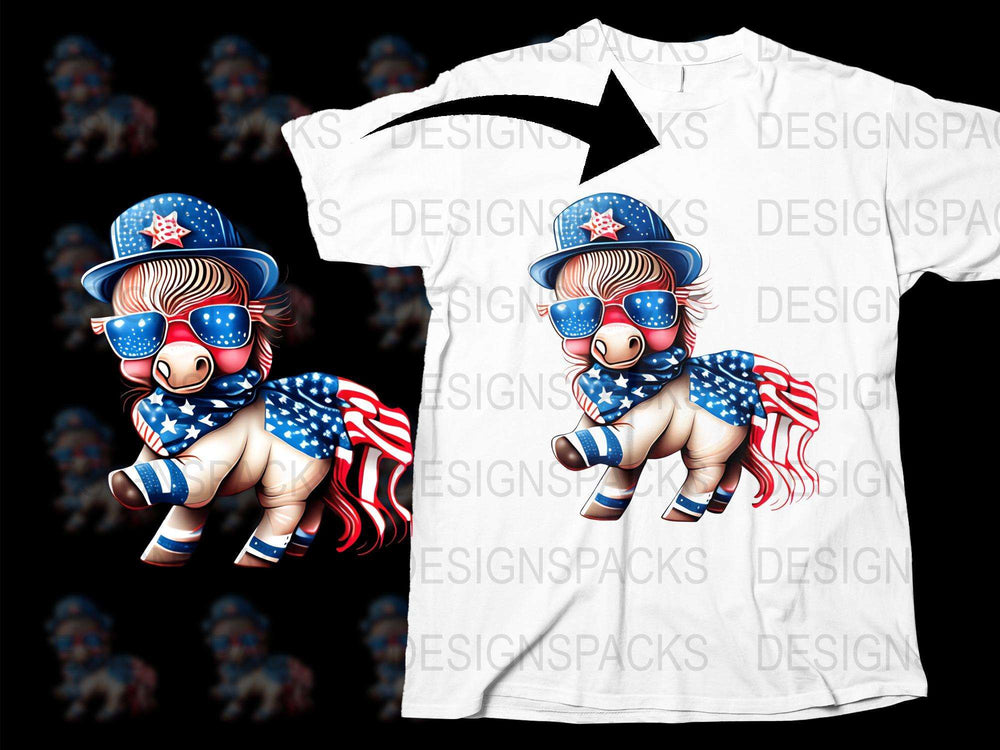 Patriotic Donkey T-Shirt, Cute Cartoon Animal, American Flag, 4th of July Apparel, Unisex Adult Clothing