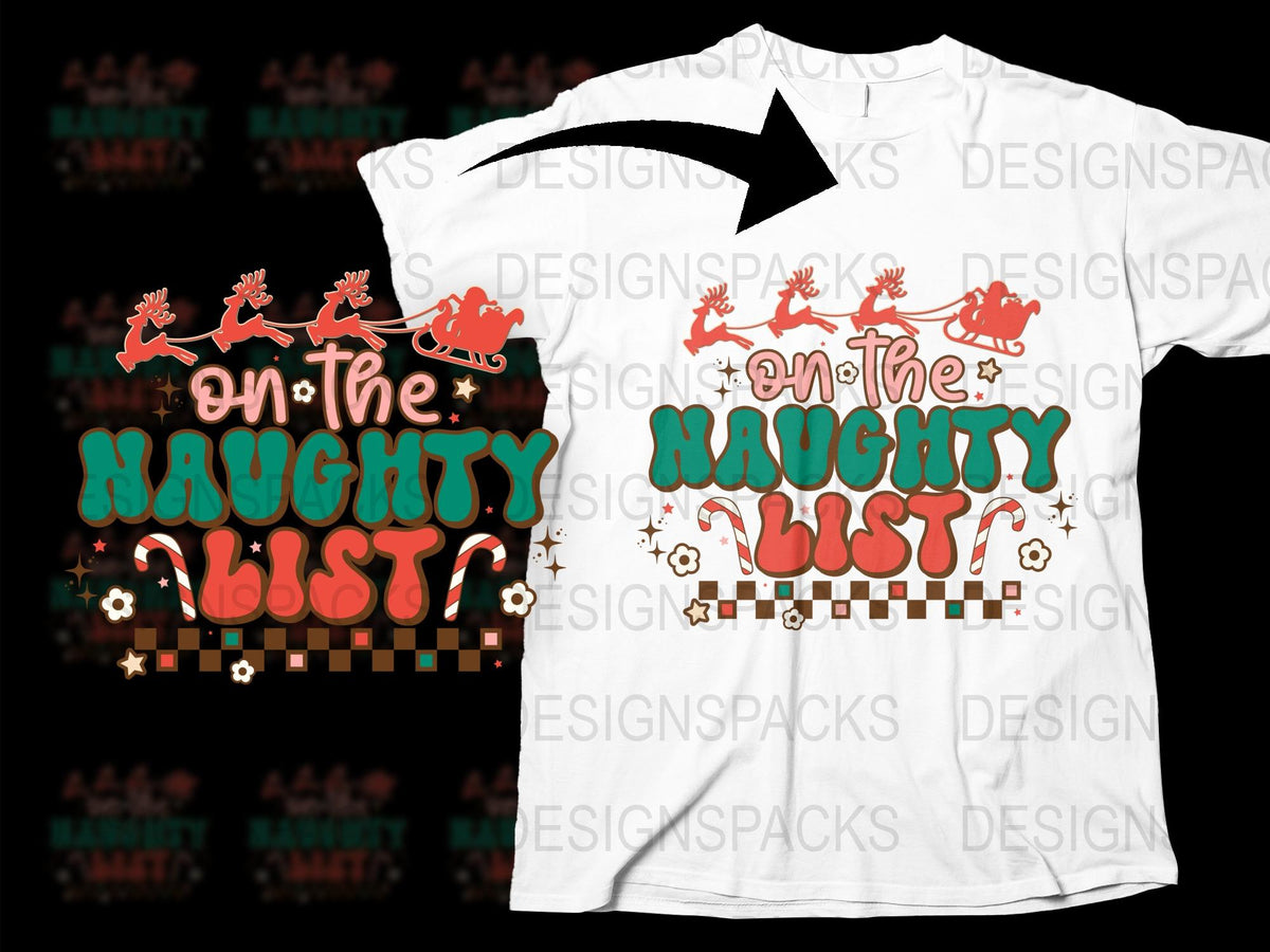Naughty List Christmas T-Shirt, Festive Holiday Graphic Tee, Reindeer and Santa Design, Unisex Adult Clothing