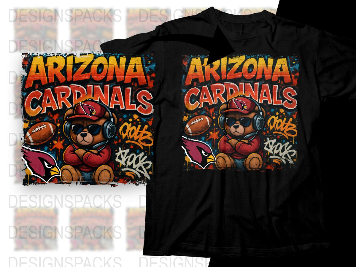 Arizona Cardinals Inspired T-Shirt, Hip Hop Bear, Football Fan Tee, Colorful Urban Style, Graffiti Art Design, Unisex Clothing