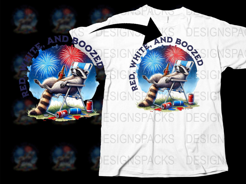 Funny Raccoon T-Shirt, Red White and Boozed, 4th of July Shirt, Patriotic Tee, Animal Graphic, Fireworks Design, Unisex