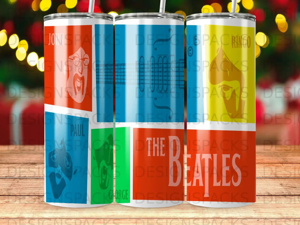 The Beatles Paul McCartney and George Harrison faces on a tumbler.