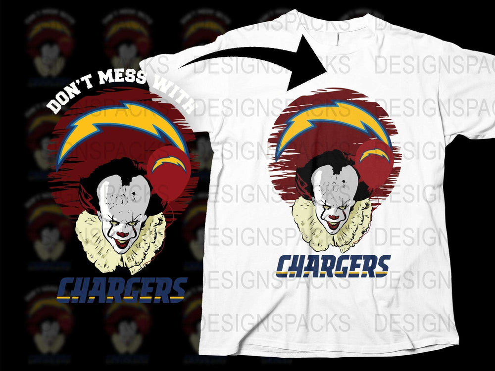 Don't Mess With Chargers Bold Graphic T-Shirt, Clown Face Sports Fan Tee, Colorful Unisex Apparel