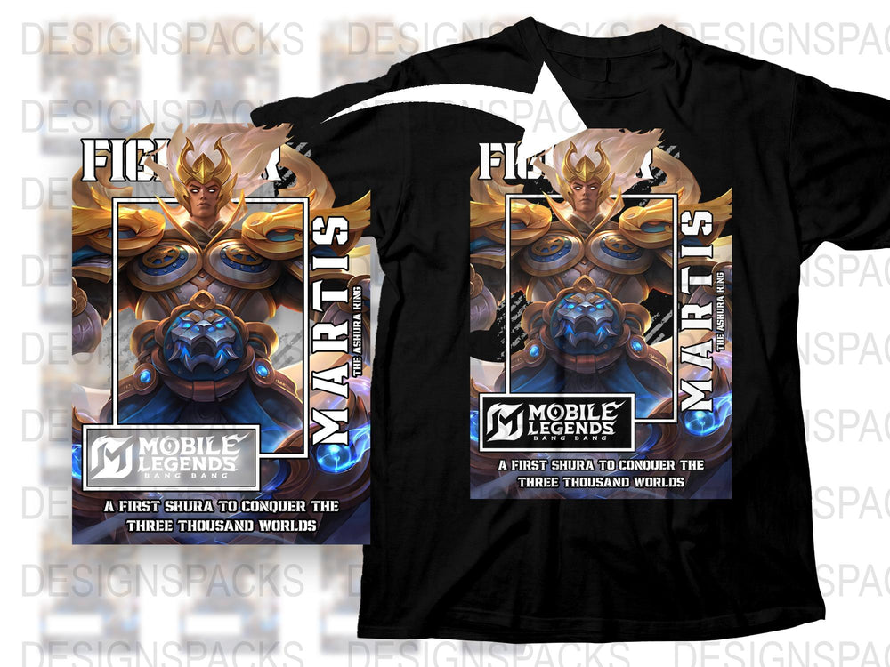 Mobile Legends Martis Graphic T-Shirt, Gaming Apparel, Men's Black Tee with Hero Print
