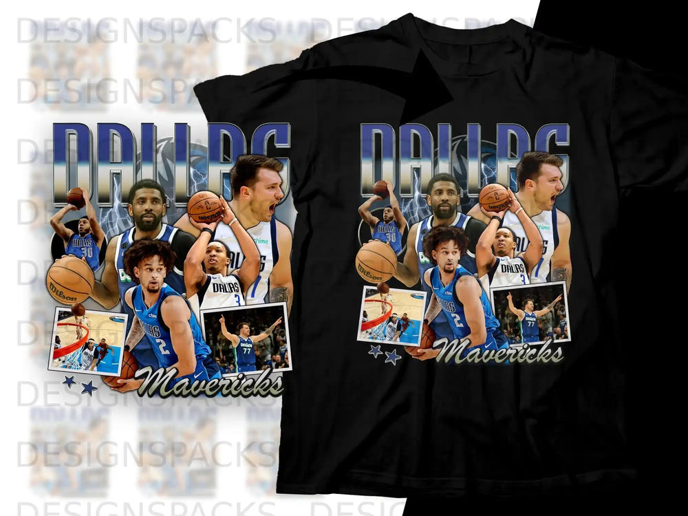 Dallas Mavericks t-shirt featuring Luka Dončić and other players.