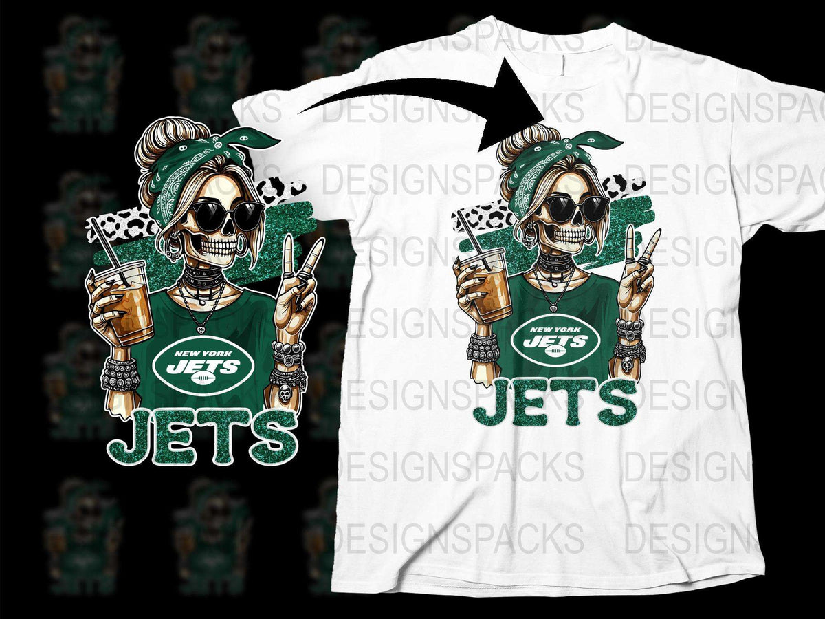 Unique New York Jets Skull T-Shirt, Cool Skull with Beer and Coffee, Sports Fan Apparel, Graphic Tee for Football Lovers