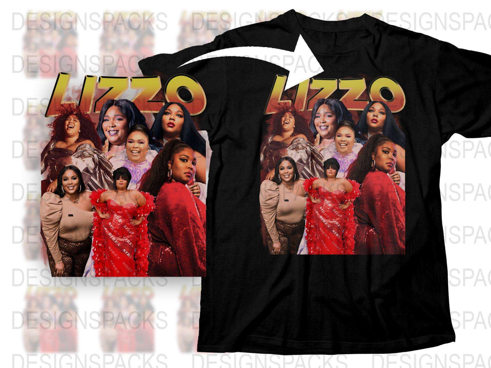 Lizzo Graphic T-Shirt, Pop Music Fan Merch, Black Cotton Tee, Album Cover Design, Multi-Image, Casual Streetwear, Sizes Available