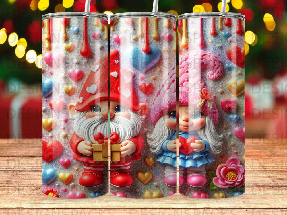 Gnomes with hearts and gifts, a festive, Valentine's Day themed design.