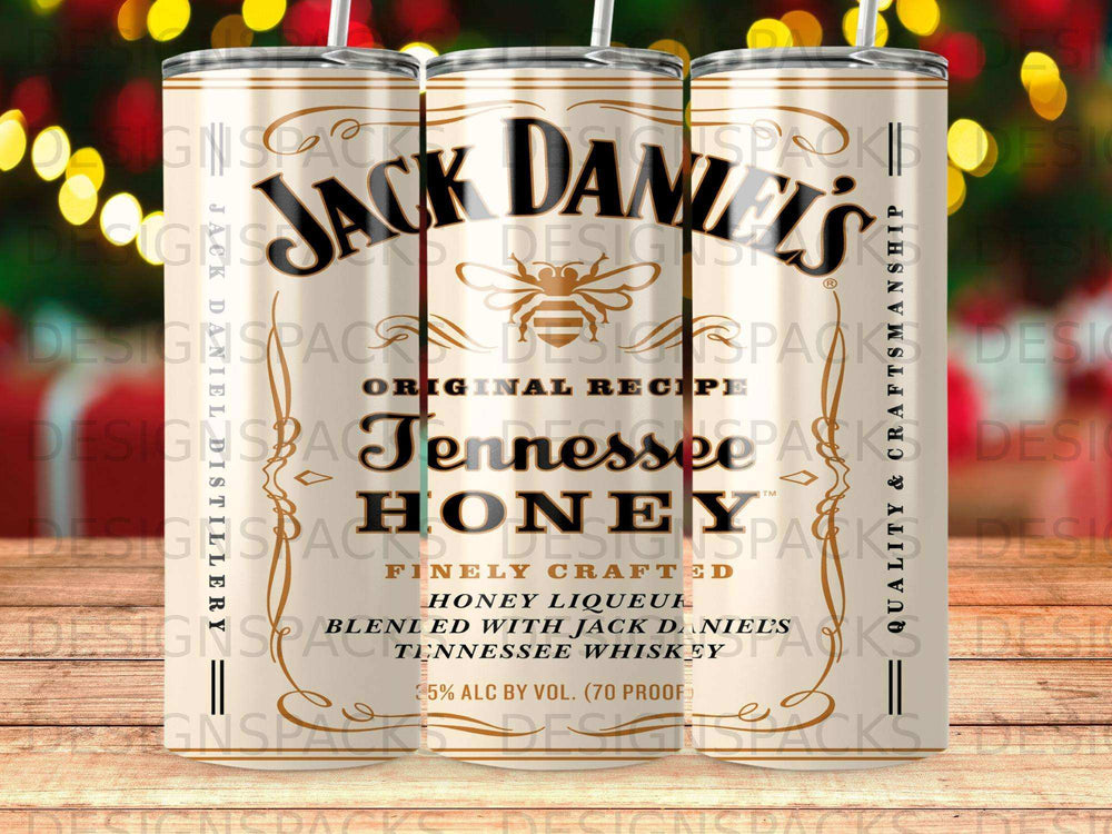Jack Daniel's Tennessee Honey whiskey bottle with honey bee logo.