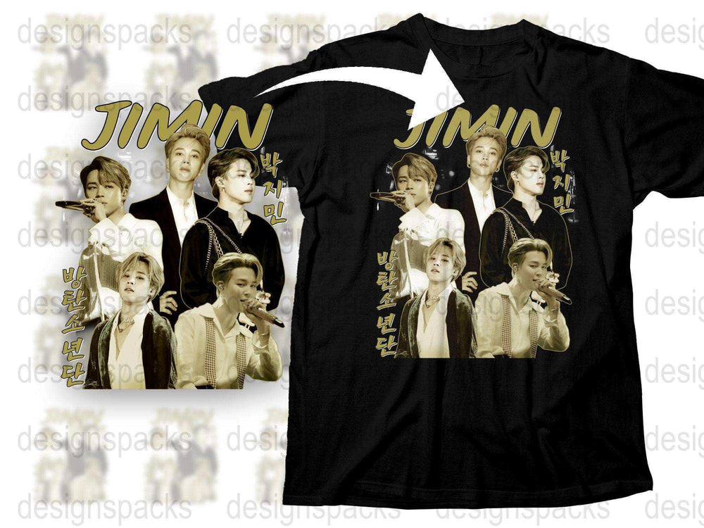 Jimin Fan T-Shirt, K-Pop Idol Photo Design, Korean Pop Music Star Tee, Black Cotton Shirt, Gift for Fans