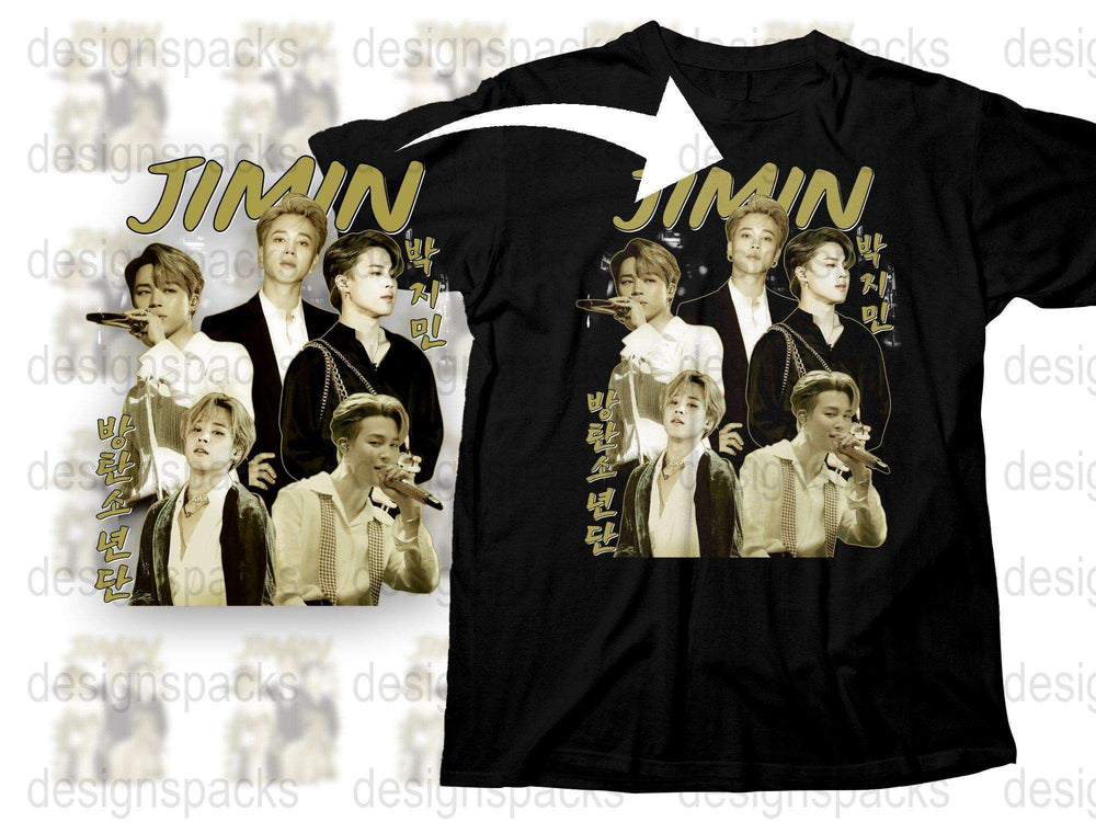 Jimin Fan T-Shirt, K-Pop Idol Photo Design, Korean Pop Music Star Tee, Black Cotton Shirt, Gift for Fans