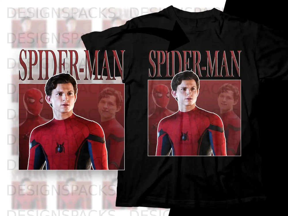 Spider-Man t-shirt with Tom Holland's face and the Spider-Man logo.